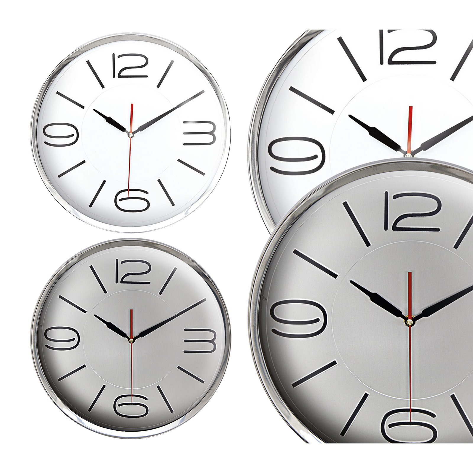 ATHENA305 GÜMÜŞ METAL ÇERÇEVE DUVAR SAATİ (360 MM)